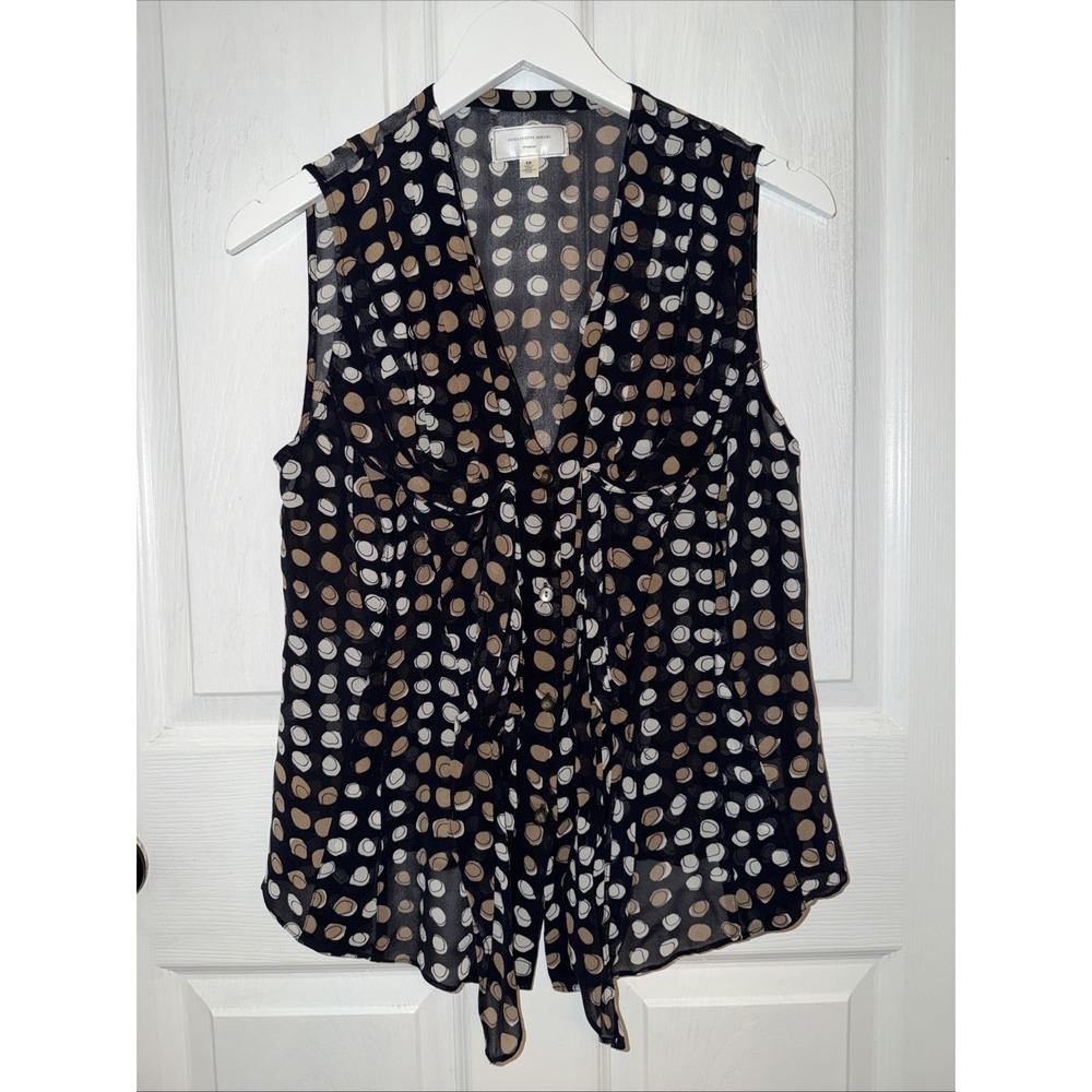 Moulinette Soeurs 100% Silk Top Multi Blouse Top Sz 10 Chiffon Ruffle Polka Dot
